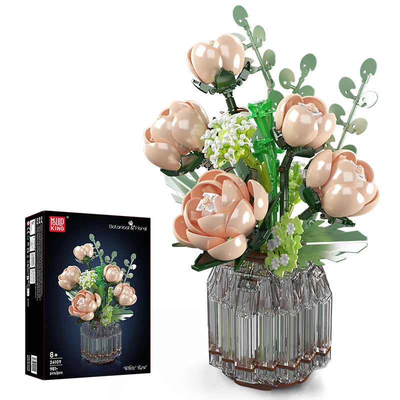 🌹 Bouquet de Roses Pêche et Blanches | 981 pièces