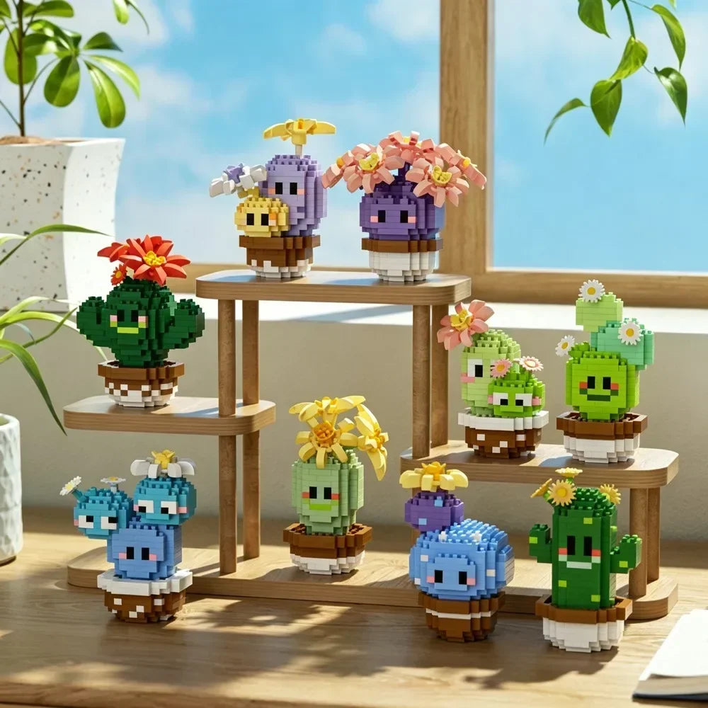 🌵 Mini Cactus en Briques – Collection de 9 Plantes Fleuries