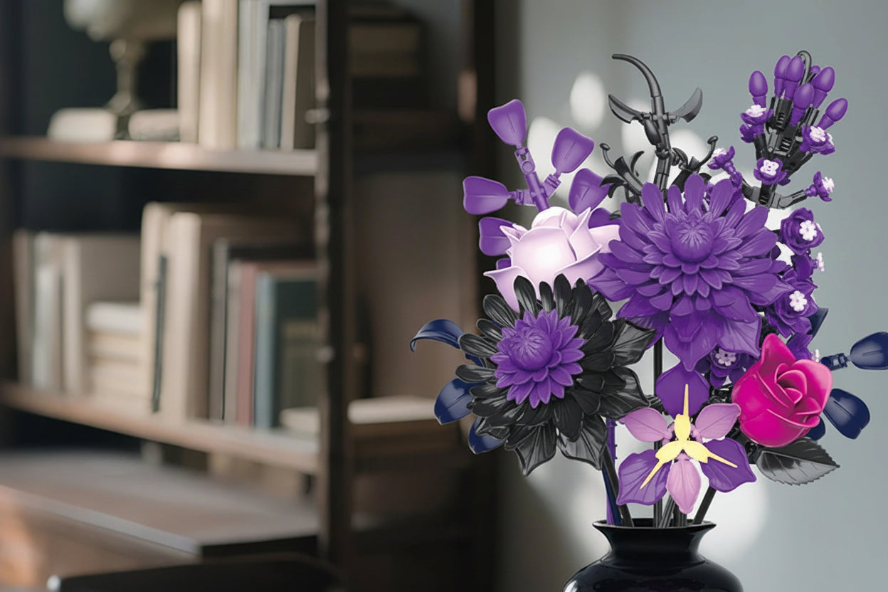 💐 Bouquet de Fleurs – Violet ou Noir & Doré 💐
