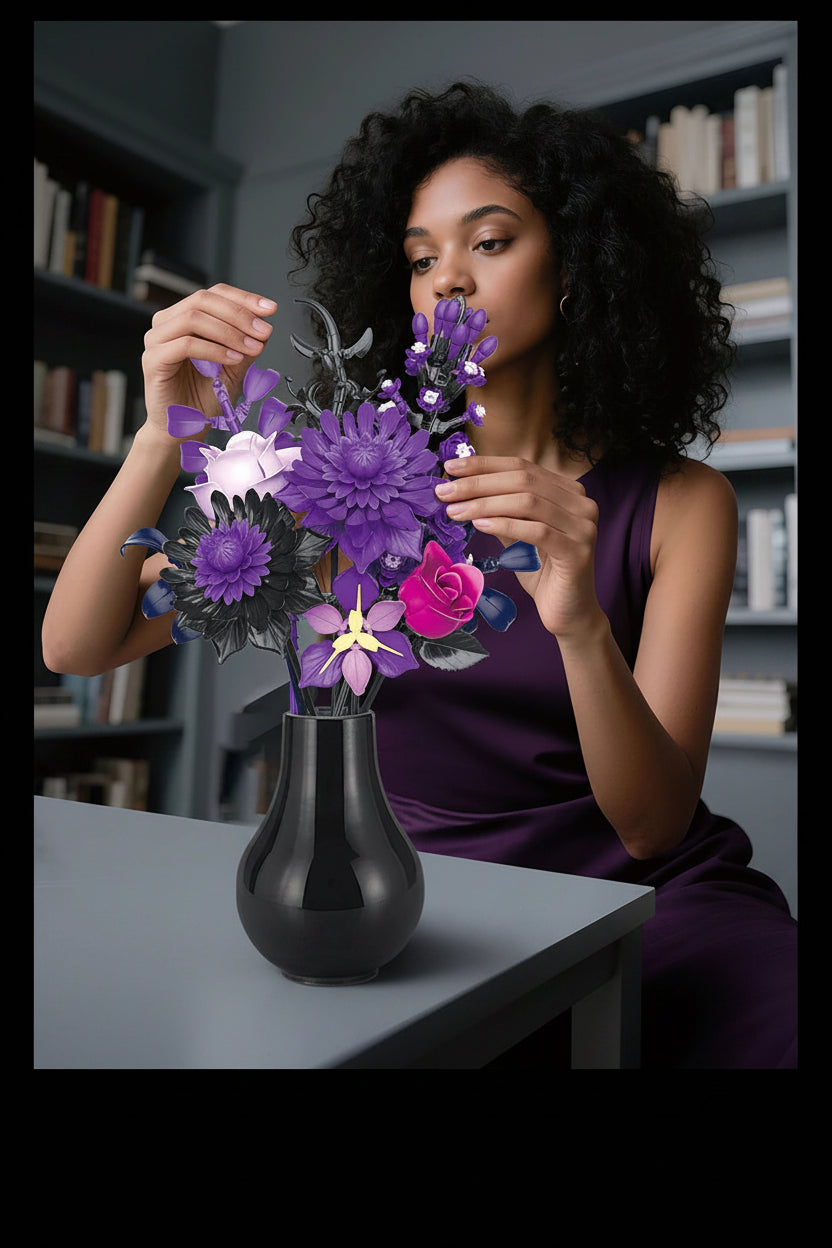 💐 Bouquet de Fleurs – Violet ou Noir & Doré 💐