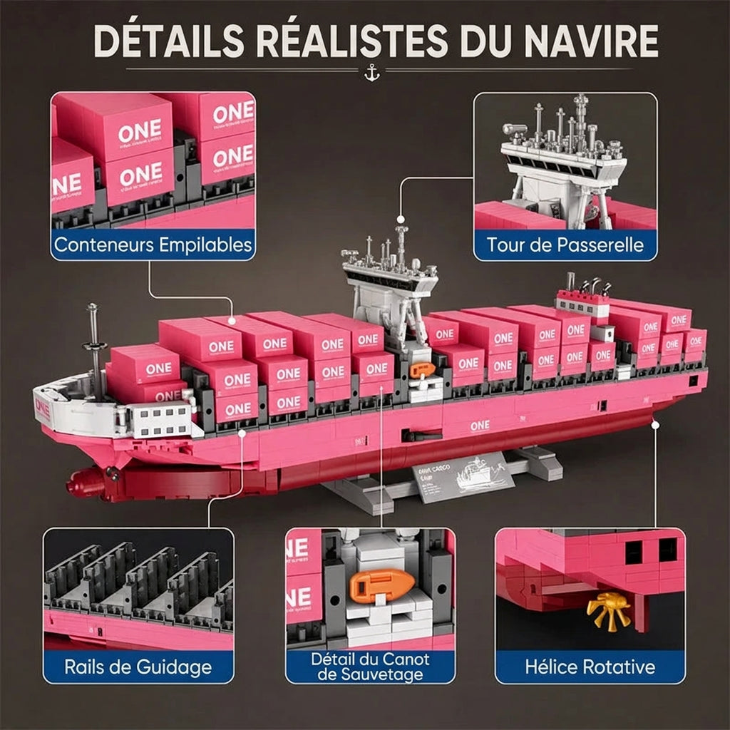 🚢 Géant des Mers Rose – Porte-conteneurs | 1446 Pièces