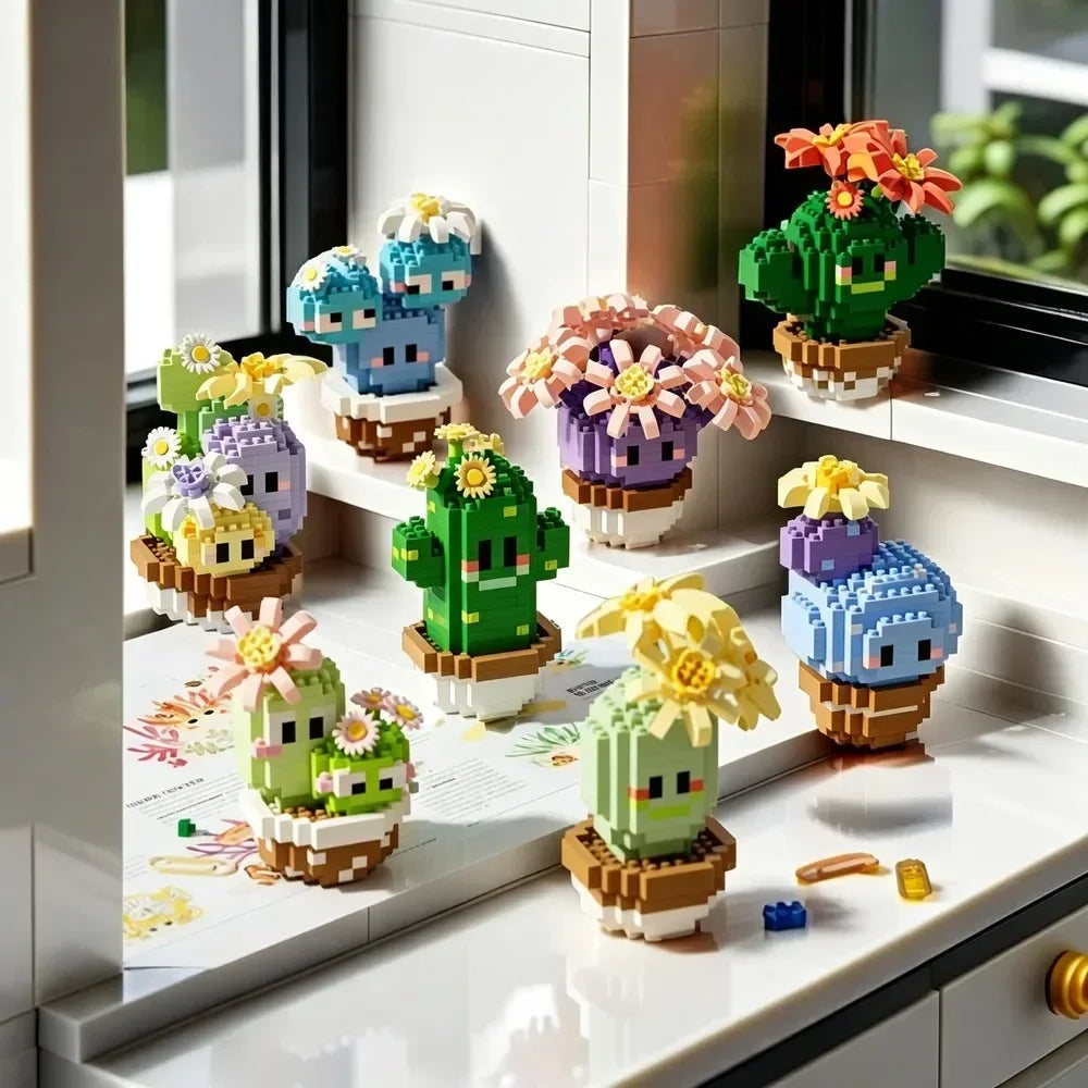 🌵 Mini Cactus en Briques – Collection de 9 Plantes Fleuries