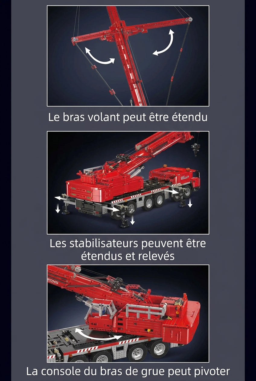 🚒 Camion-Grue Rouge Télécommandé | 4566 pièces